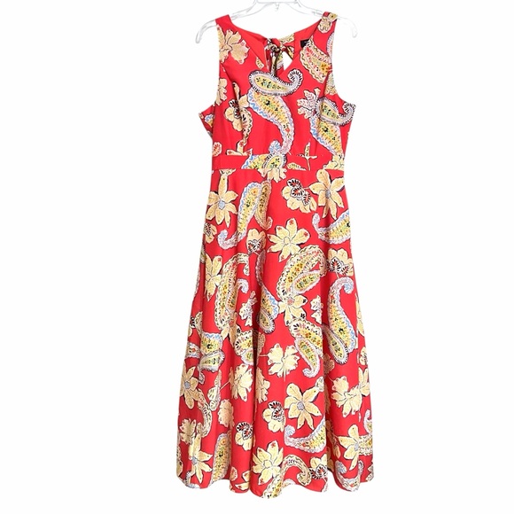 Tahari ASL Dresses & Skirts - Tahari ASL Floral Paisley Tie Back Midi Dress Womens 10 Orange Night Out Vibrant